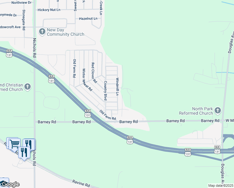 map of restaurants, bars, coffee shops, grocery stores, and more near 3288 Windmill Lane in Kalamazoo