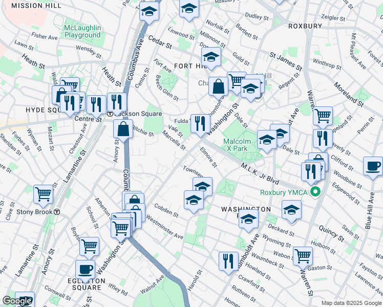 map of restaurants, bars, coffee shops, grocery stores, and more near in Boston
