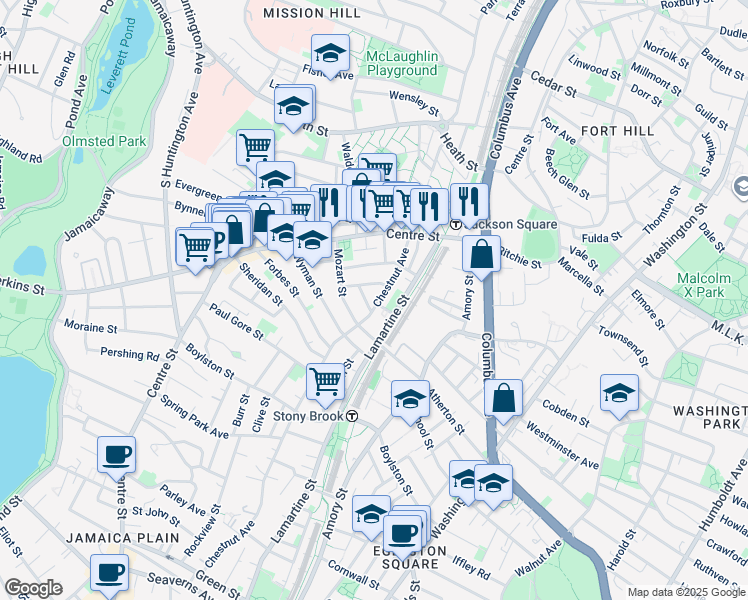 map of restaurants, bars, coffee shops, grocery stores, and more near 39 Chestnut Avenue in Boston