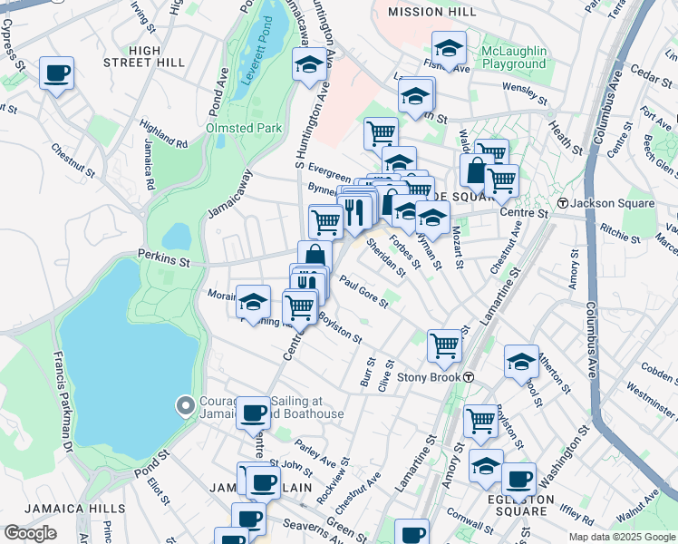 map of restaurants, bars, coffee shops, grocery stores, and more near in Boston