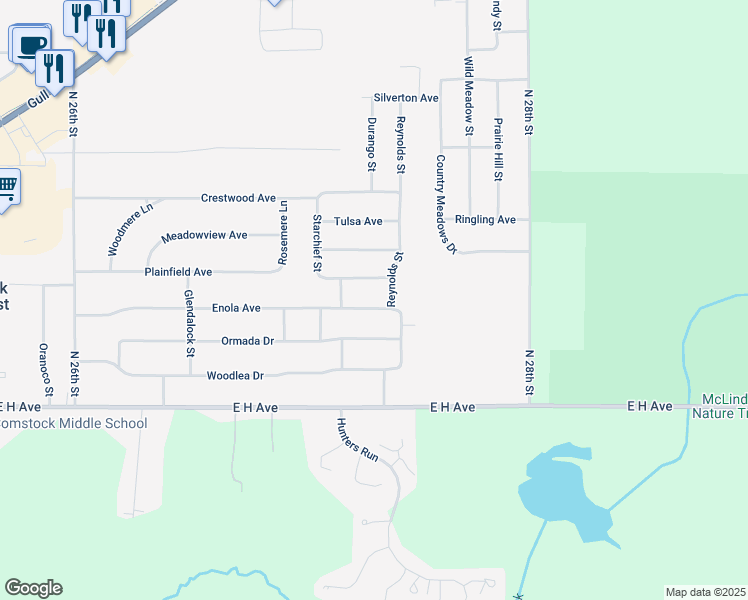 map of restaurants, bars, coffee shops, grocery stores, and more near 6637 Enola Avenue in Kalamazoo