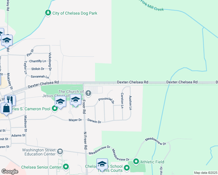 map of restaurants, bars, coffee shops, grocery stores, and more near 1431 Kimlee Court in Chelsea