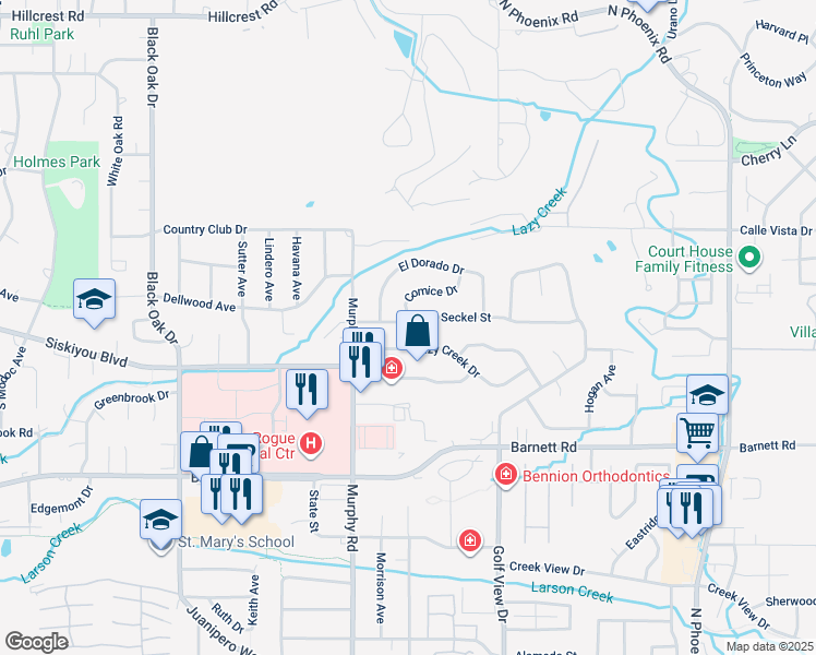 map of restaurants, bars, coffee shops, grocery stores, and more near 2956 Seckel Street in Medford