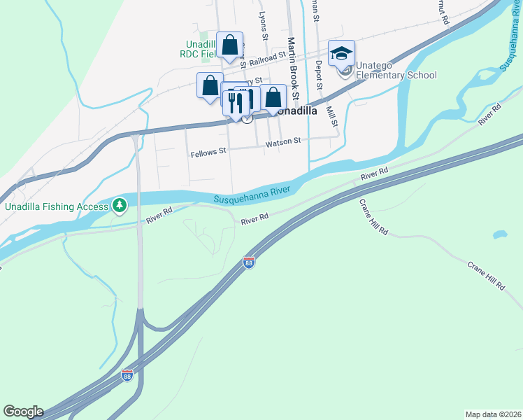 map of restaurants, bars, coffee shops, grocery stores, and more near 1407 River Rd in Unadilla
