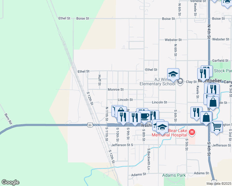 map of restaurants, bars, coffee shops, grocery stores, and more near 333 North 10th Street in Montpelier