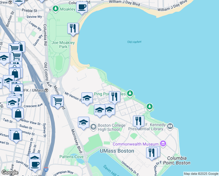 map of restaurants, bars, coffee shops, grocery stores, and more near 62-98 Westwind Road in Boston