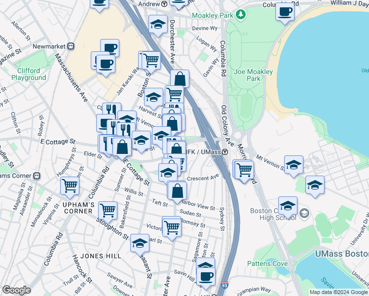 map of restaurants, bars, coffee shops, grocery stores, and more near 886 Dorchester Avenue in Boston