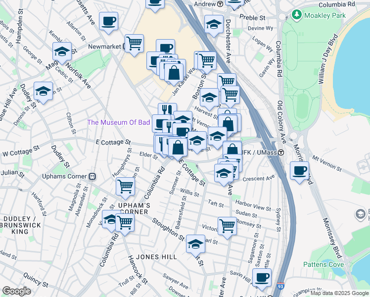 map of restaurants, bars, coffee shops, grocery stores, and more near 256 Boston Street in Boston