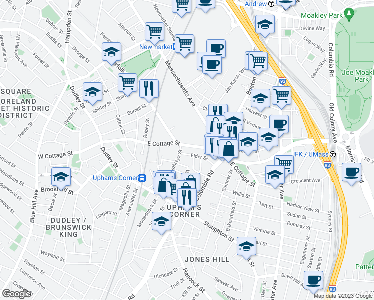 map of restaurants, bars, coffee shops, grocery stores, and more near in Boston
