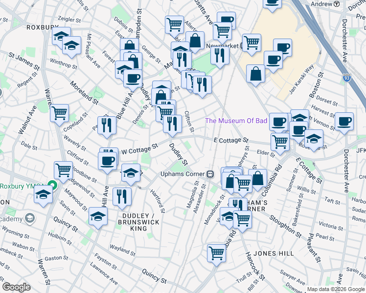 map of restaurants, bars, coffee shops, grocery stores, and more near 3 Leyland Street in Boston