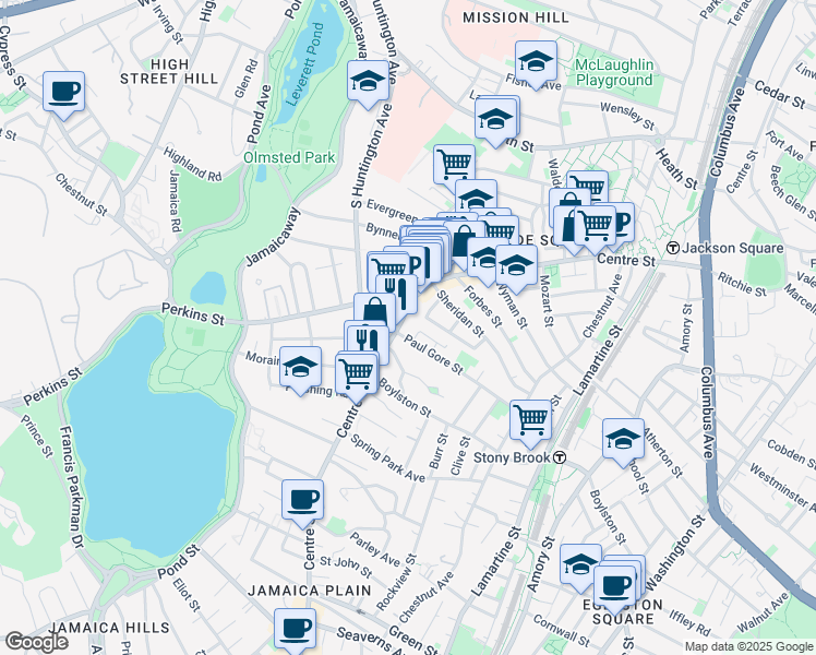 map of restaurants, bars, coffee shops, grocery stores, and more near in Boston