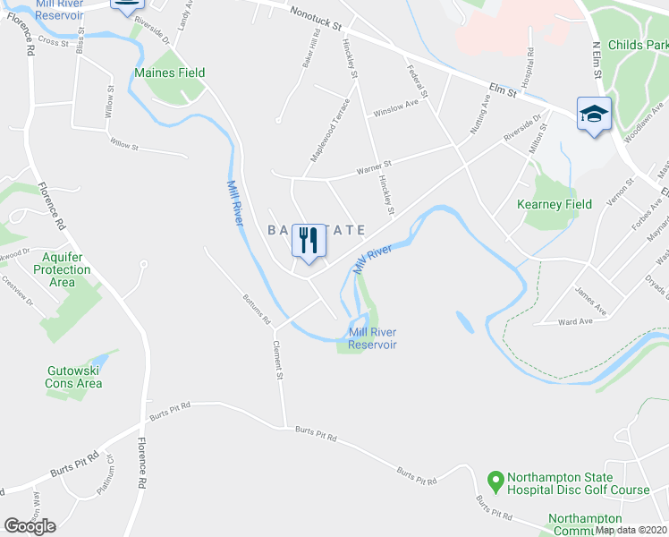 map of restaurants, bars, coffee shops, grocery stores, and more near 284 Riverside Dr in Northampton