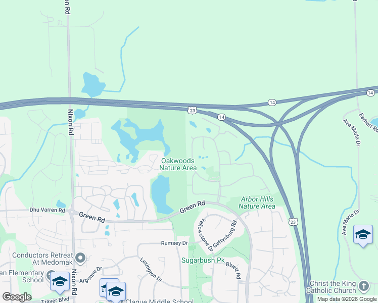 map of restaurants, bars, coffee shops, grocery stores, and more near 3231 Dunwoodie Road in Ann Arbor