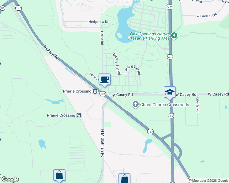 map of restaurants, bars, coffee shops, grocery stores, and more near 1032 Harris Road in Grayslake