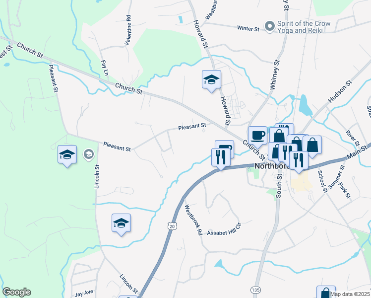 map of restaurants, bars, coffee shops, grocery stores, and more near 39-07C Pleasant Street in Northborough