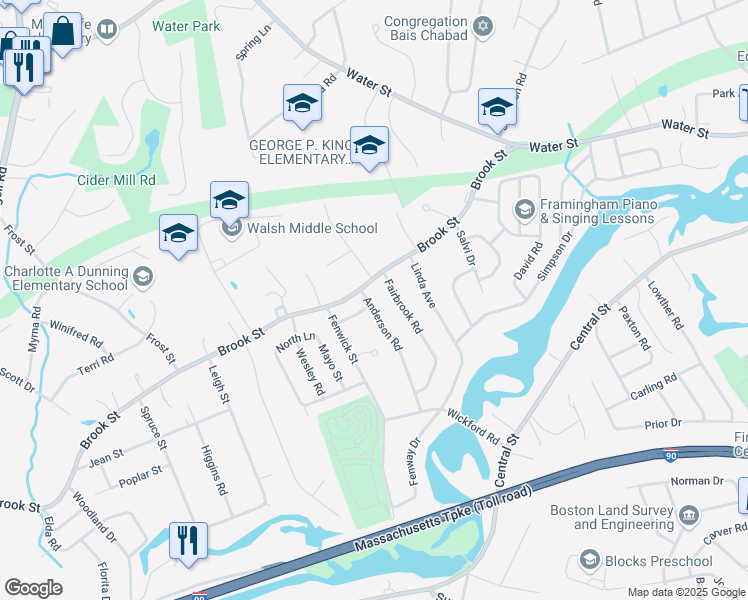 map of restaurants, bars, coffee shops, grocery stores, and more near 4 Anderson Road in Framingham