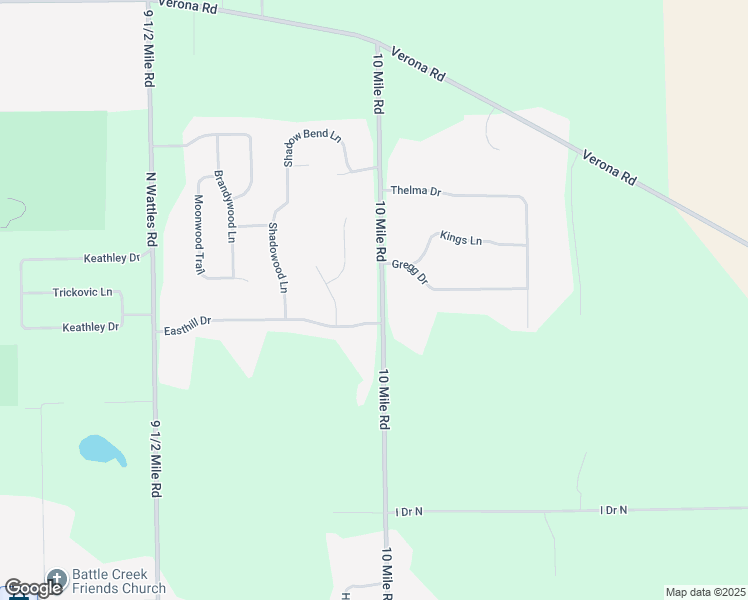 map of restaurants, bars, coffee shops, grocery stores, and more near 17109 10 Mile Road in Battle Creek