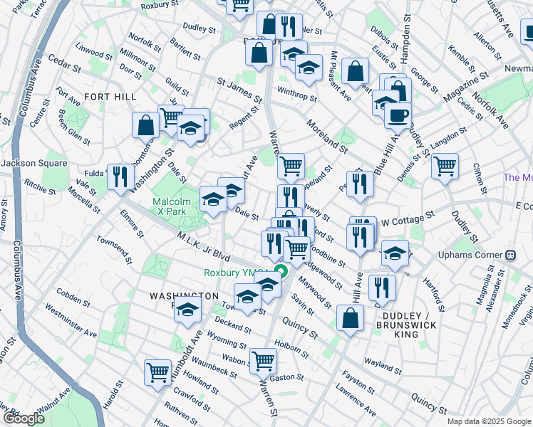 map of restaurants, bars, coffee shops, grocery stores, and more near 18 Mills Street in Boston