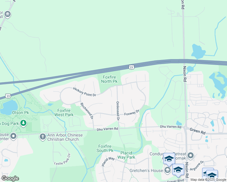 map of restaurants, bars, coffee shops, grocery stores, and more near 3164 Falcon Court in Ann Arbor