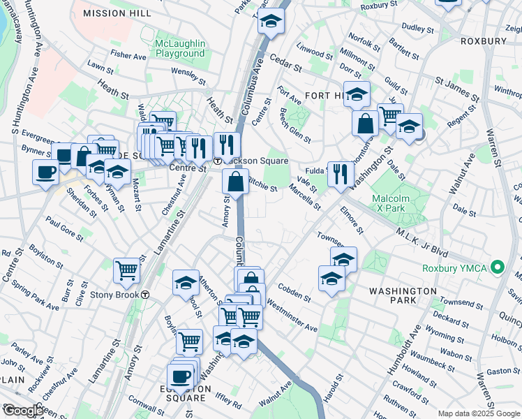 map of restaurants, bars, coffee shops, grocery stores, and more near 86 Academy Terrace in Boston