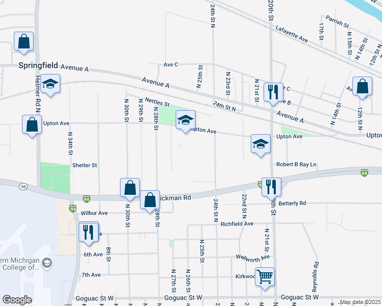 map of restaurants, bars, coffee shops, grocery stores, and more near 300-352 N 27th St in Springfield