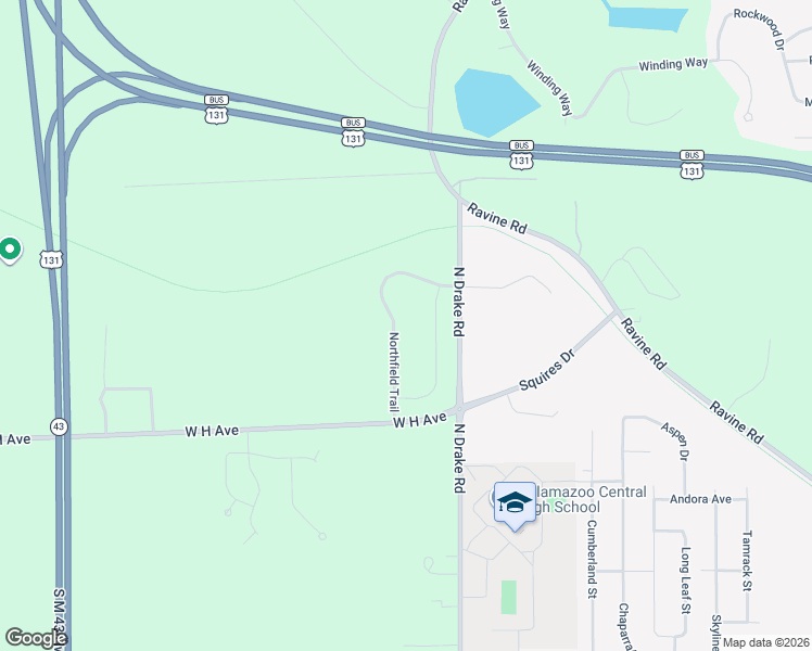 map of restaurants, bars, coffee shops, grocery stores, and more near 3590 Northfield Trail in Kalamazoo