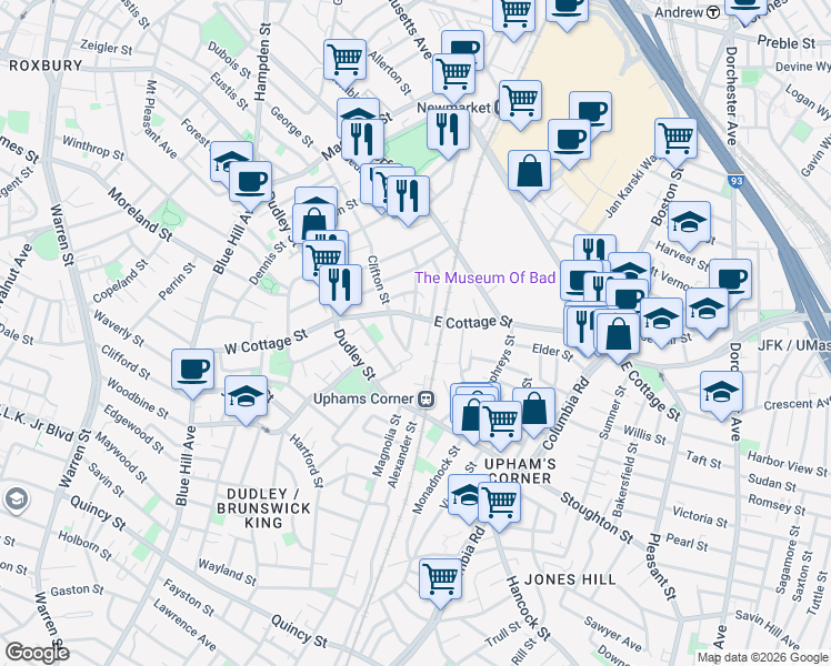 map of restaurants, bars, coffee shops, grocery stores, and more near 9 Batchelder Street in Boston