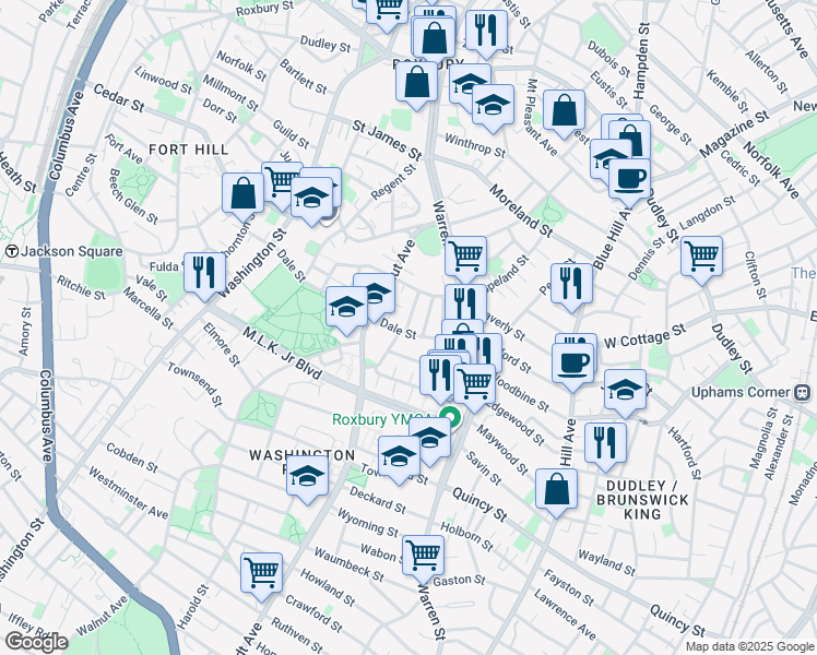 map of restaurants, bars, coffee shops, grocery stores, and more near 18 Mills Street in Boston