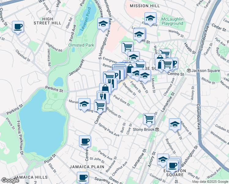 map of restaurants, bars, coffee shops, grocery stores, and more near in Boston