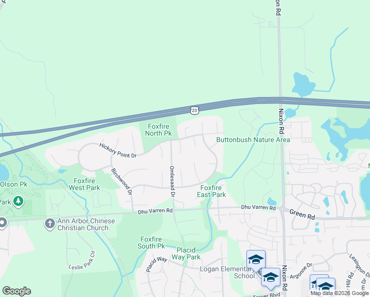 map of restaurants, bars, coffee shops, grocery stores, and more near 3162 Shamrock Court in Ann Arbor