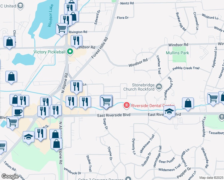 map of restaurants, bars, coffee shops, grocery stores, and more near 4830 Snowcap Run in Loves Park