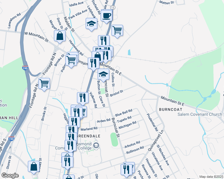 map of restaurants, bars, coffee shops, grocery stores, and more near 9 Collins Street in Worcester