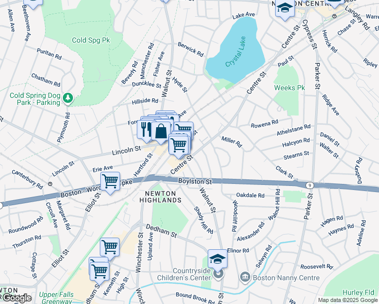 map of restaurants, bars, coffee shops, grocery stores, and more near in Newton