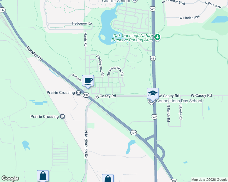 map of restaurants, bars, coffee shops, grocery stores, and more near 1419 Turks Cap Road in Grayslake