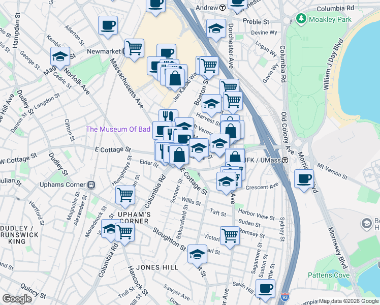 map of restaurants, bars, coffee shops, grocery stores, and more near 256 Boston Street in Boston