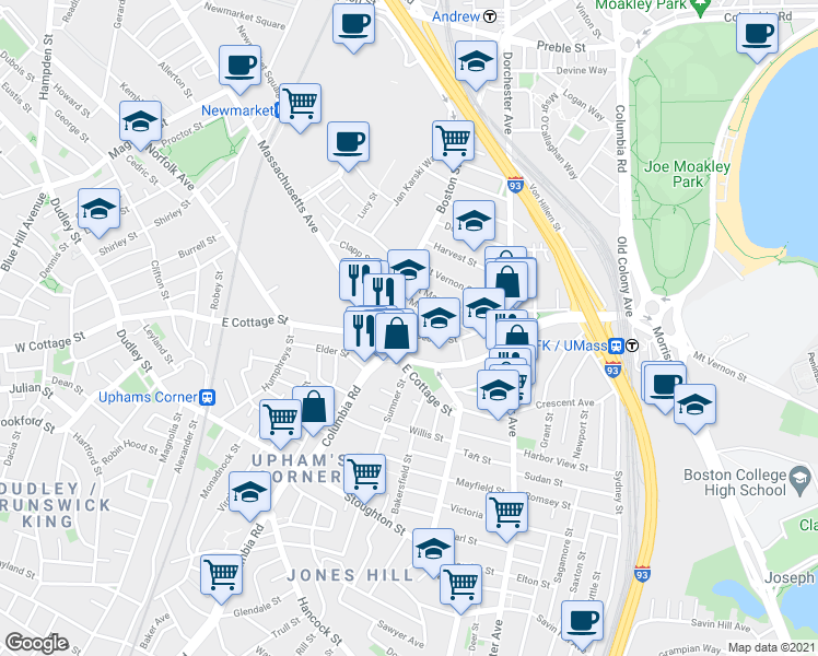 map of restaurants, bars, coffee shops, grocery stores, and more near 256 Boston Street in Boston