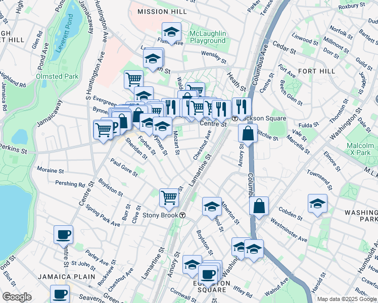 map of restaurants, bars, coffee shops, grocery stores, and more near 39 Chestnut Avenue in Boston