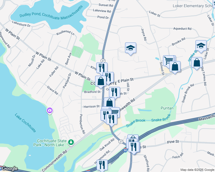 map of restaurants, bars, coffee shops, grocery stores, and more near in Wayland