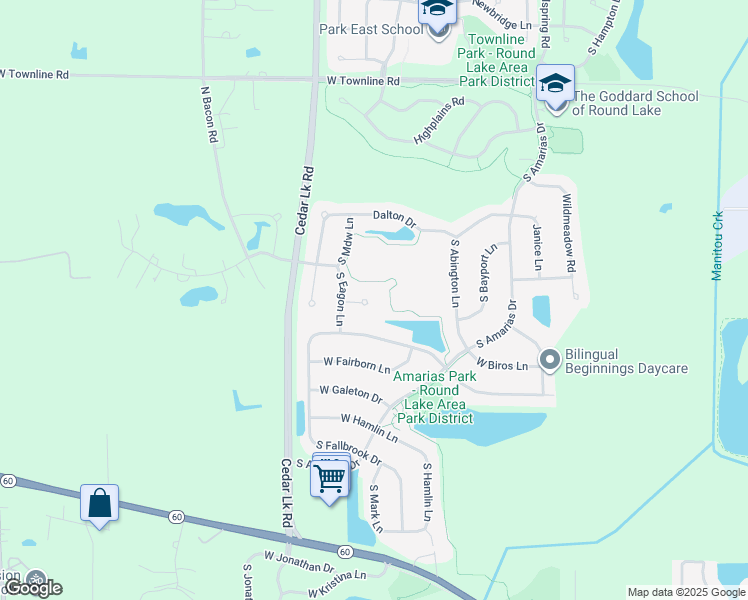 map of restaurants, bars, coffee shops, grocery stores, and more near 527 Mara Lynn in Round Lake