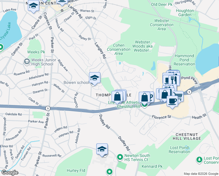 map of restaurants, bars, coffee shops, grocery stores, and more near in Newton