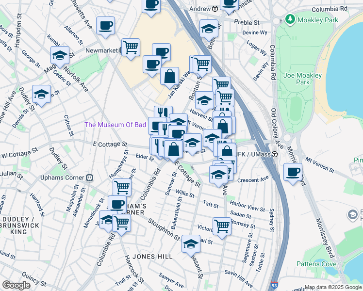 map of restaurants, bars, coffee shops, grocery stores, and more near 256 Boston Street in Boston