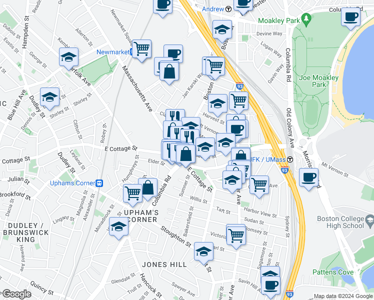 map of restaurants, bars, coffee shops, grocery stores, and more near 256 Boston Street in Boston