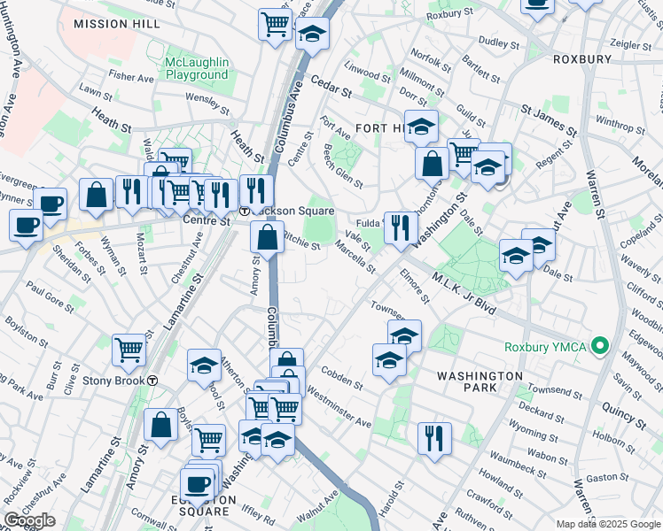 map of restaurants, bars, coffee shops, grocery stores, and more near 99 Weaver Way in Boston