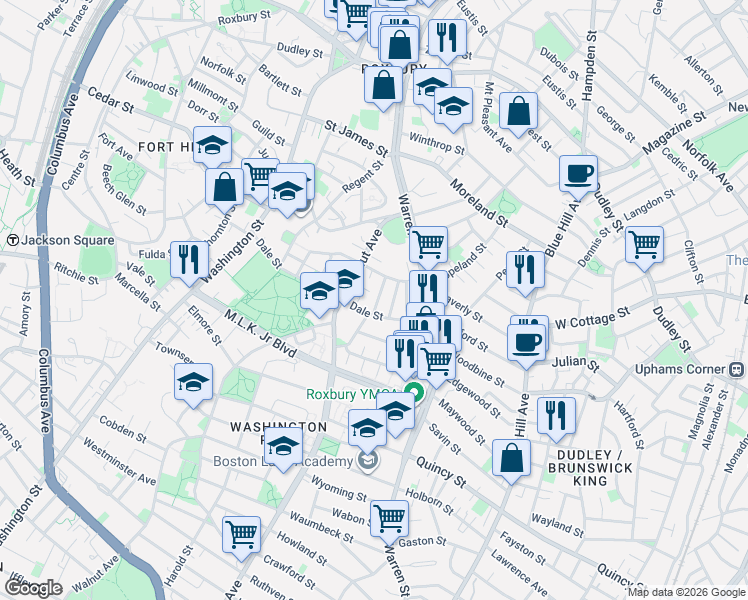 map of restaurants, bars, coffee shops, grocery stores, and more near in Boston