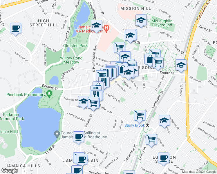 map of restaurants, bars, coffee shops, grocery stores, and more near in Boston