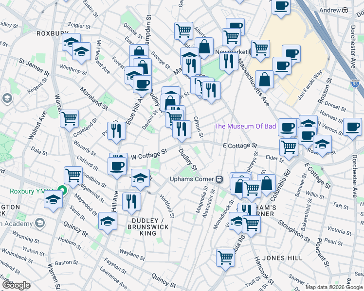 map of restaurants, bars, coffee shops, grocery stores, and more near 3 Leyland Street in Boston