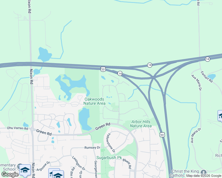 map of restaurants, bars, coffee shops, grocery stores, and more near 3244 Buckhorn Court in Ann Arbor