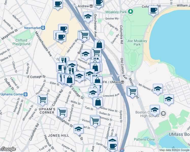 map of restaurants, bars, coffee shops, grocery stores, and more near 886 Dorchester Avenue in Boston