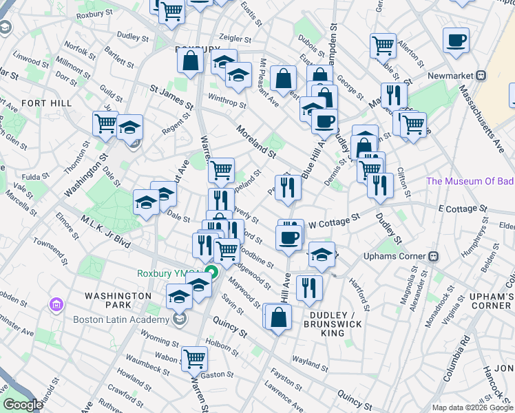 map of restaurants, bars, coffee shops, grocery stores, and more near 19 Alaska Street in Boston