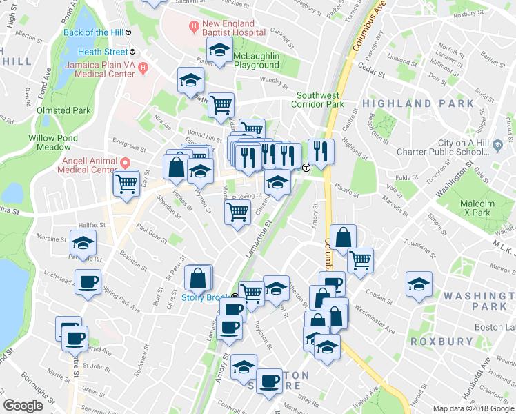 map of restaurants, bars, coffee shops, grocery stores, and more near 39 Chestnut Avenue in Boston